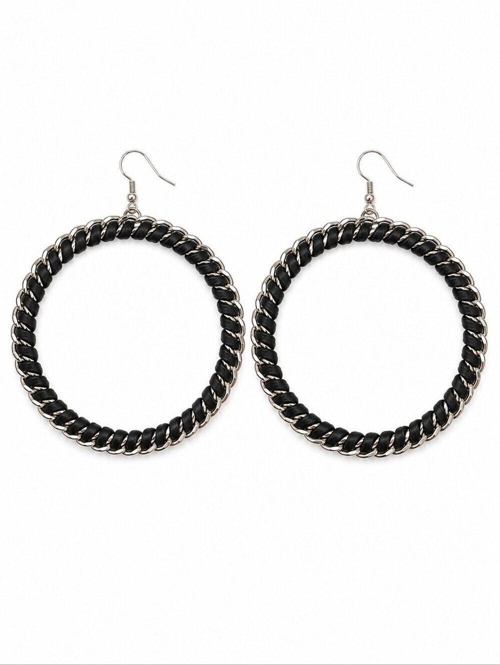 Jumbo Faux Leather Woven Chain Circle Dangle Hook Flamenco Earrings